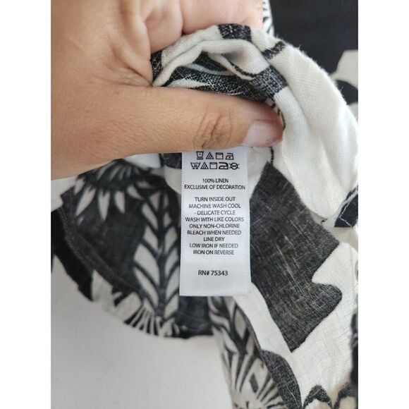 Nicole Miller Women Black White Floral Off The Shoulder 100% Linen Blouse Large - Picture 6 of 6